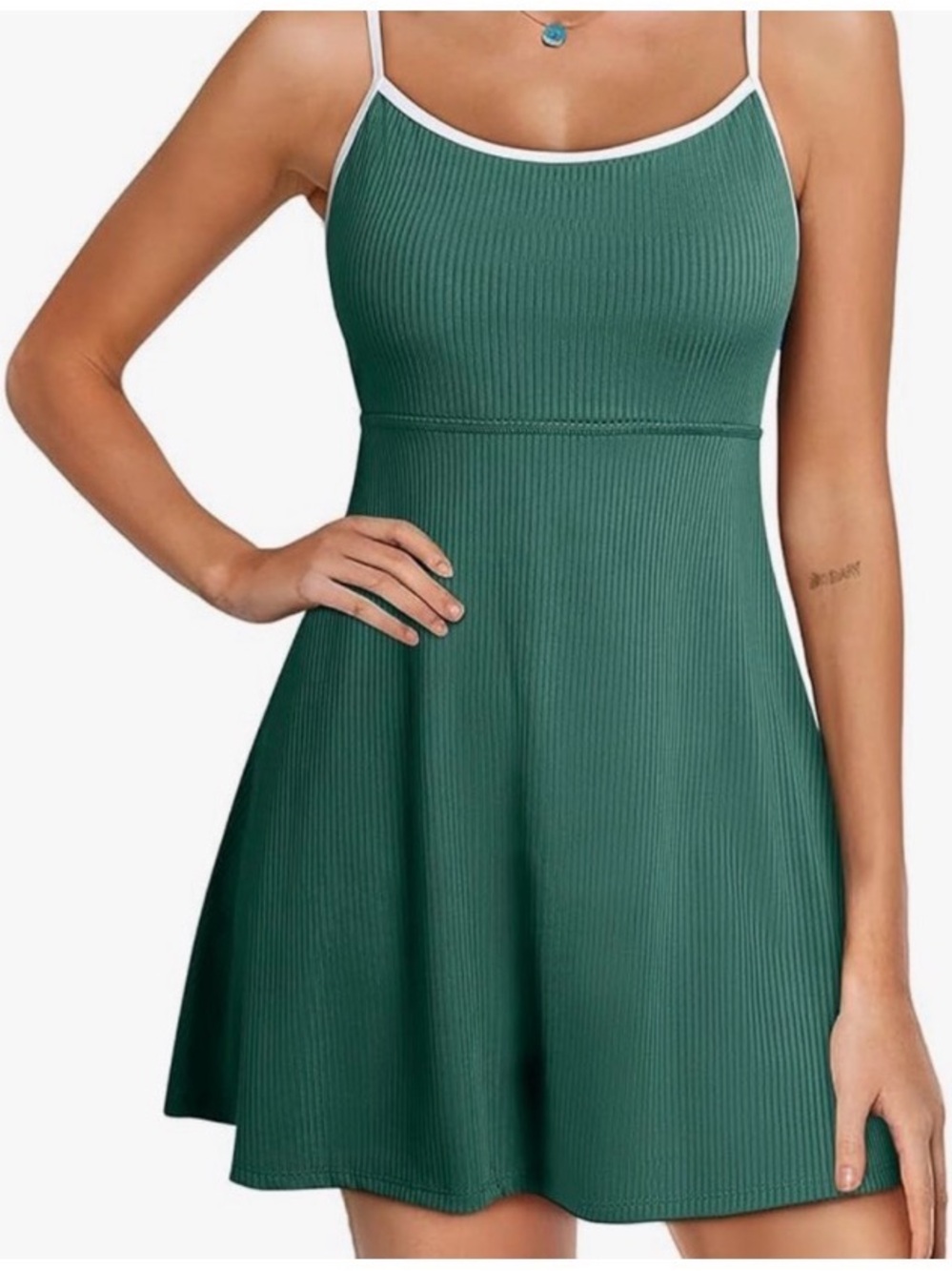 Amazon Green Ribbed Swim Mini with White Trim